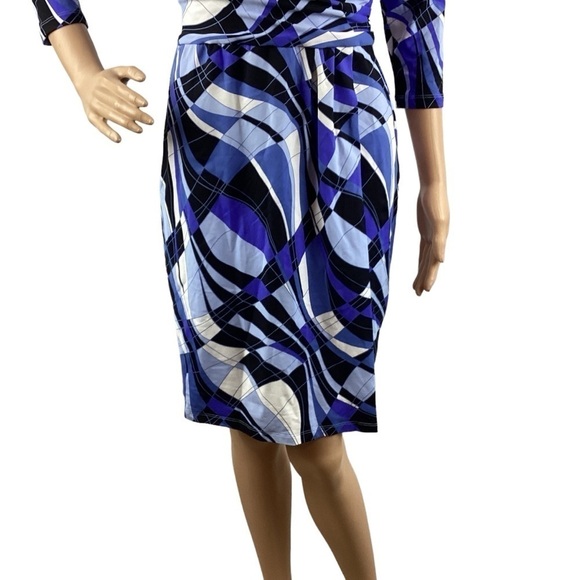 J. McLaughlin Brea Faux Wrap Dress Size XS Blue Black Optic Wave - Picture 3 of 7